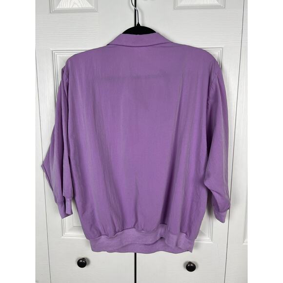 80s purple collared blouse top windbreaker sweatshirt material Large retro - Picture 8 of 8